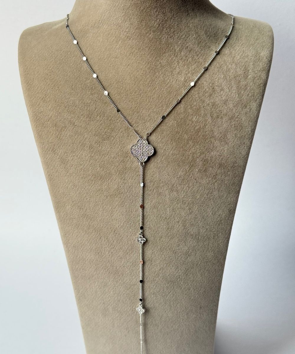 Vıp Parıltılı Yonca Y Silver Kolye