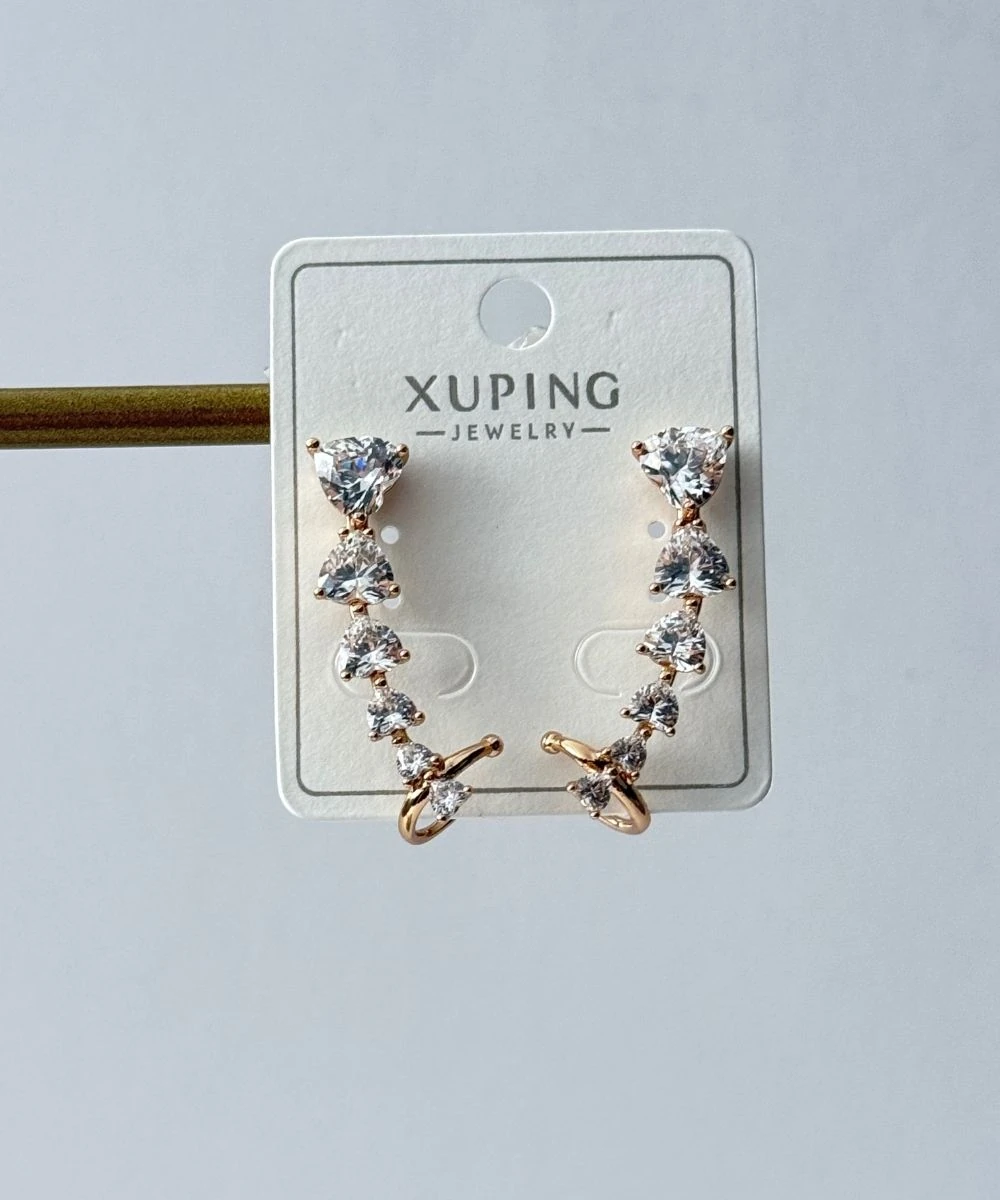 Xuping  2'Li Üçgen Taşlı Oval Küpe