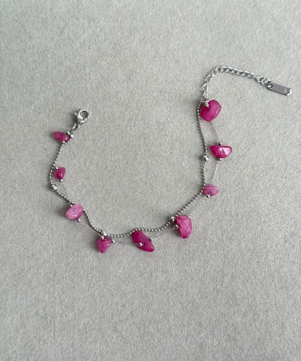 Çelik 2'Li Pembe Doğal Taş Silver Bileklik