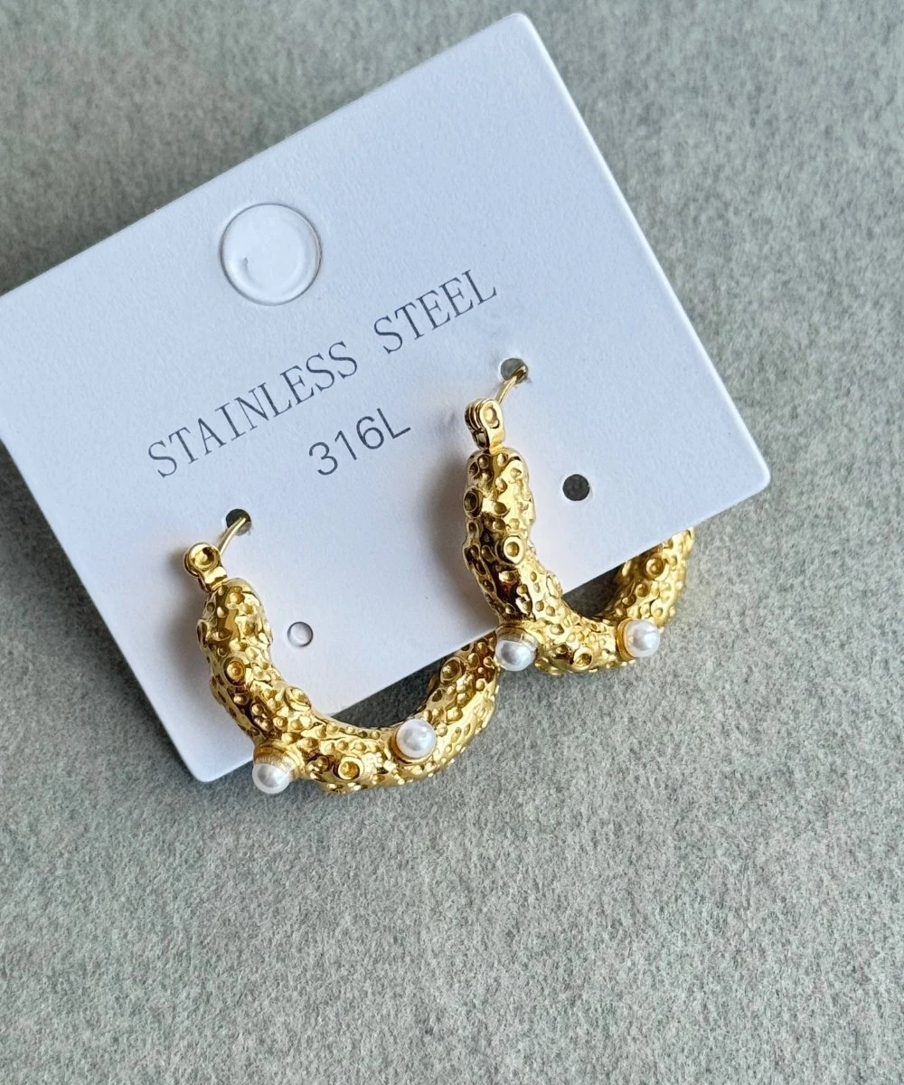 Çelik Vintage İncili Küpe