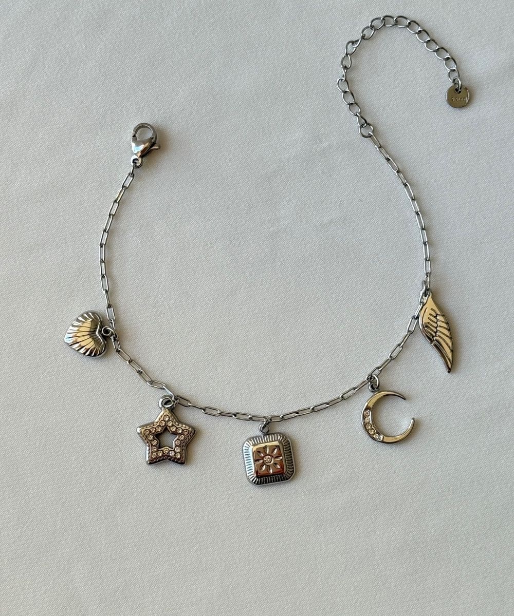 Çelik Ay Yıldız Kalp Bileklik