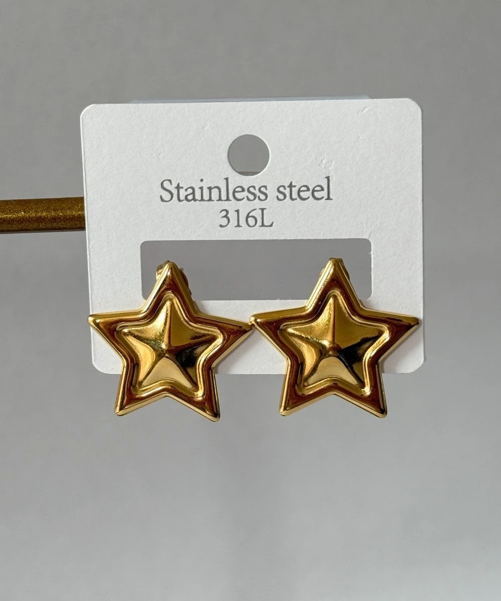 Çelik Sade Gold Yıldız Küpe