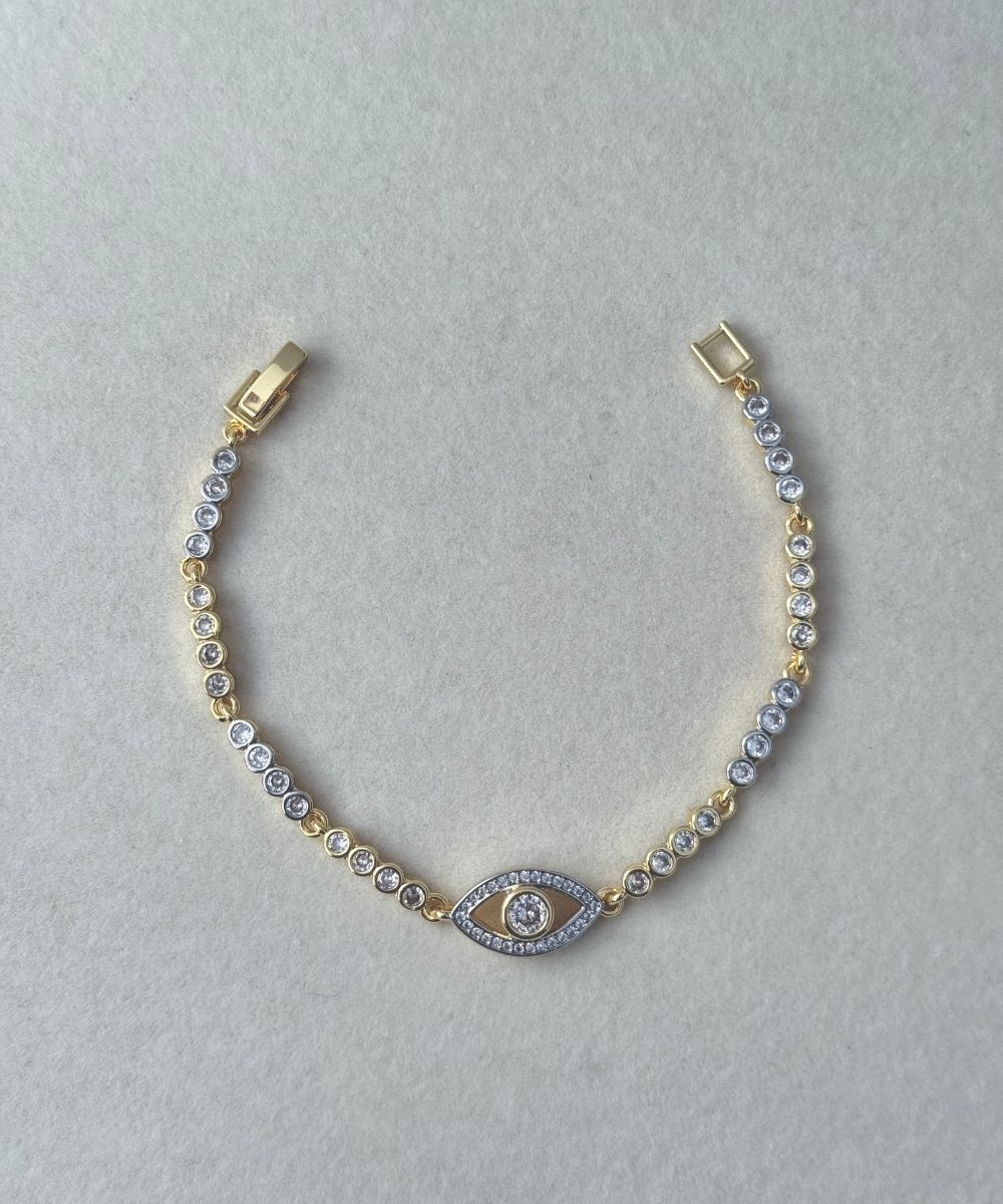 Zirkon Taşlı Gözü Gold Bileklik