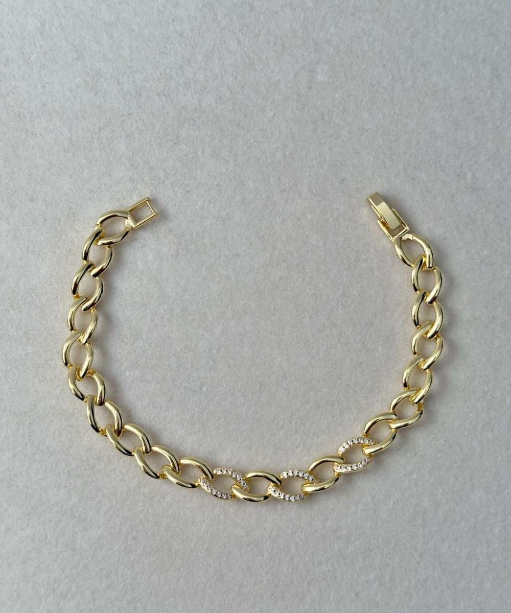 Zirkon Oval Zincir Gold Bileklik