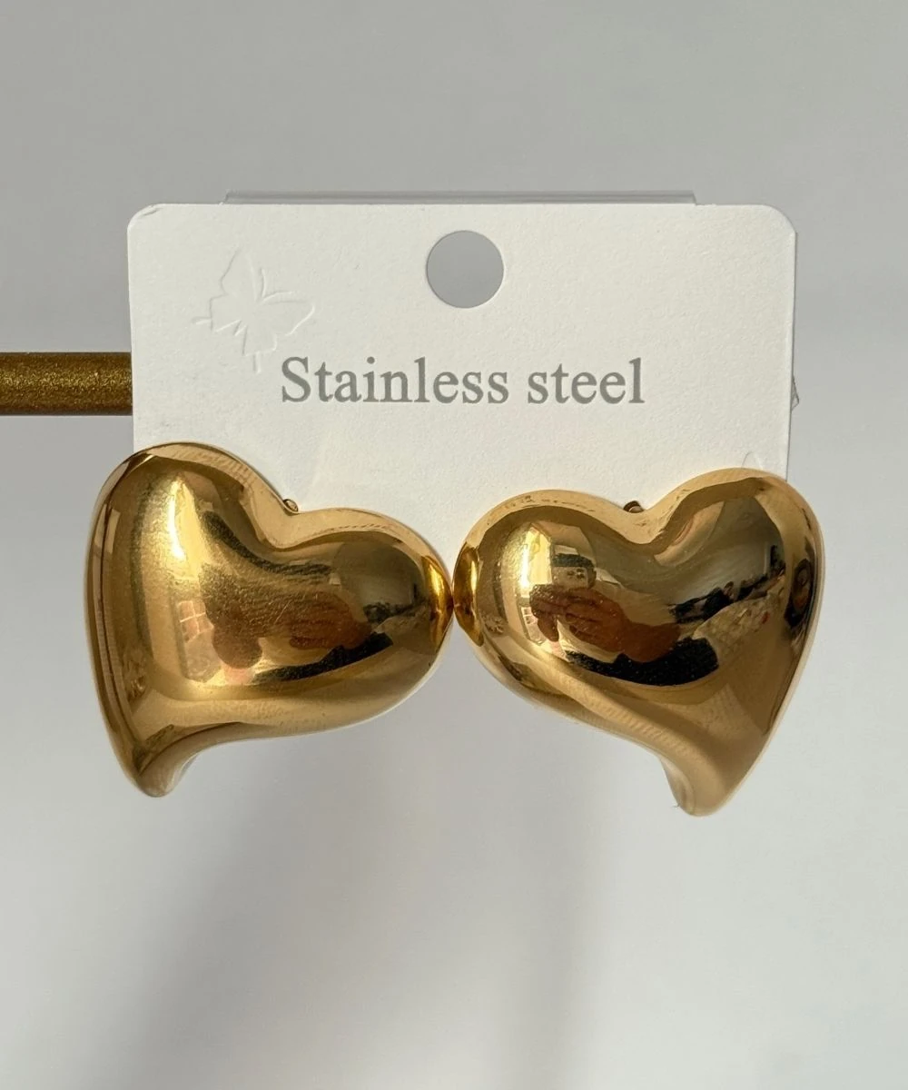 Çelik 2'Li Esneyen Kalp Gold Küpe