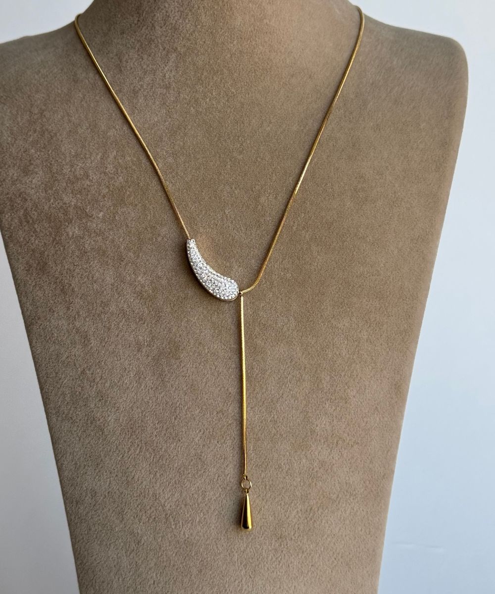 Çelik Sallanan Damla Taşlı Kolye