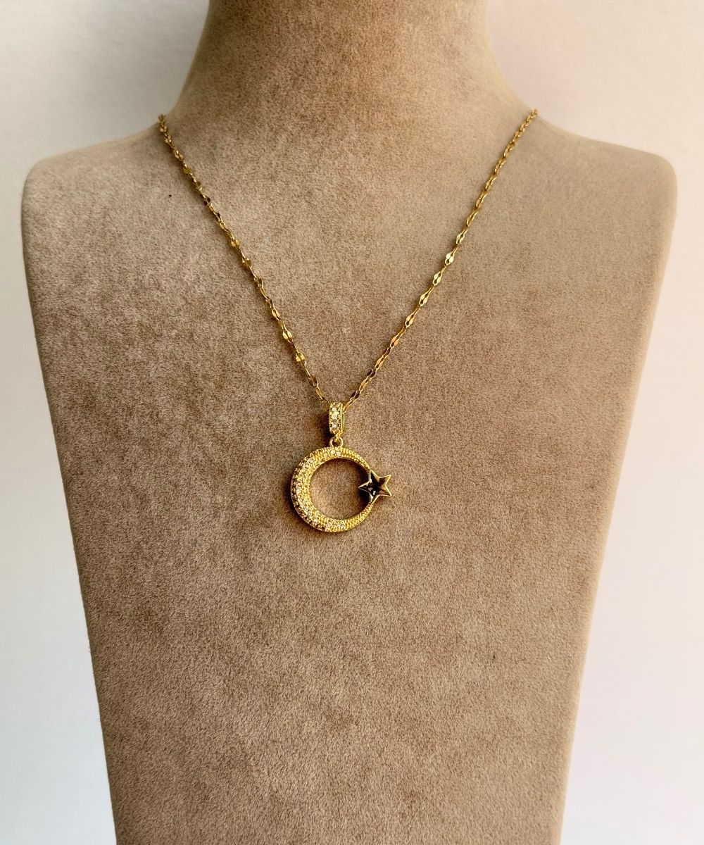 Çelik Ay Yıldız Kolye
