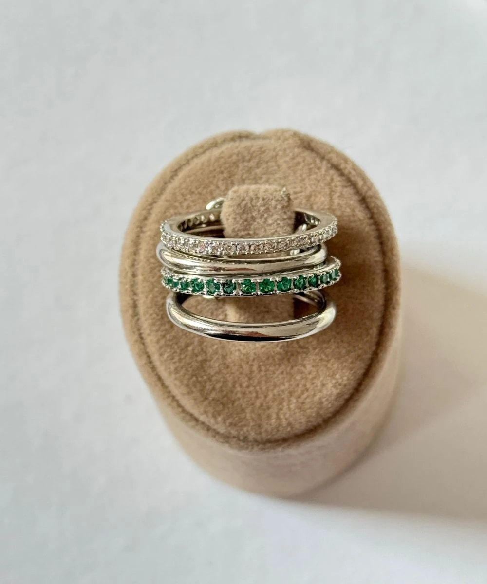 Xuping 4'Lü Yeşil Taşlı Numaralı Yüzük