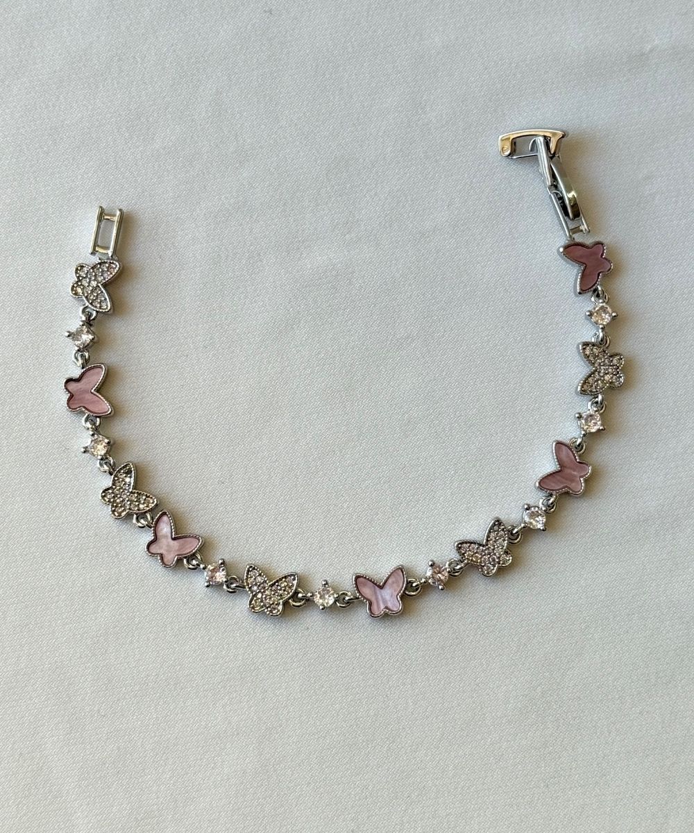 Luxury Sedef Pembe Minimal Kelebek Bileklik