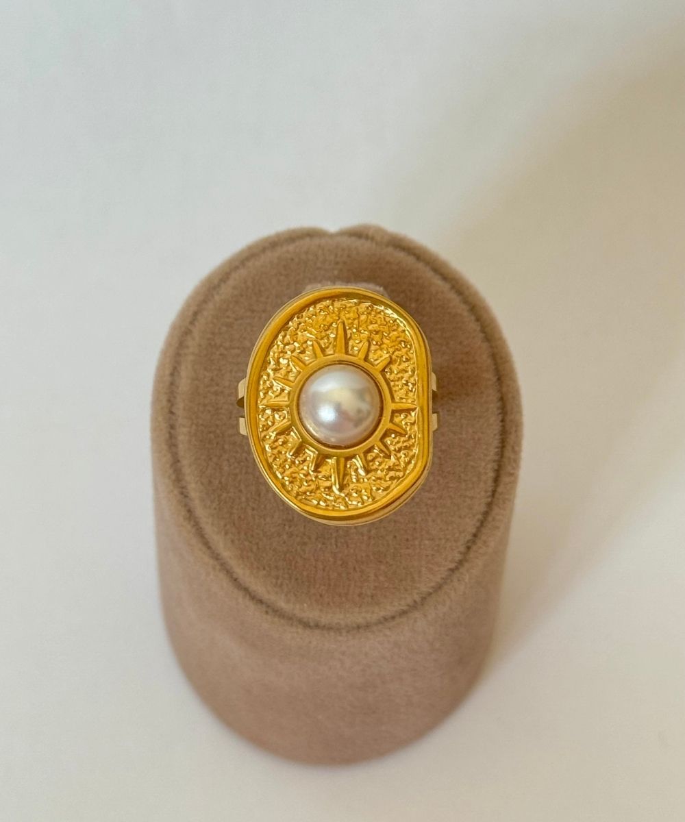 Çelik Vintage İnci Plaka Numaralı Yüzük