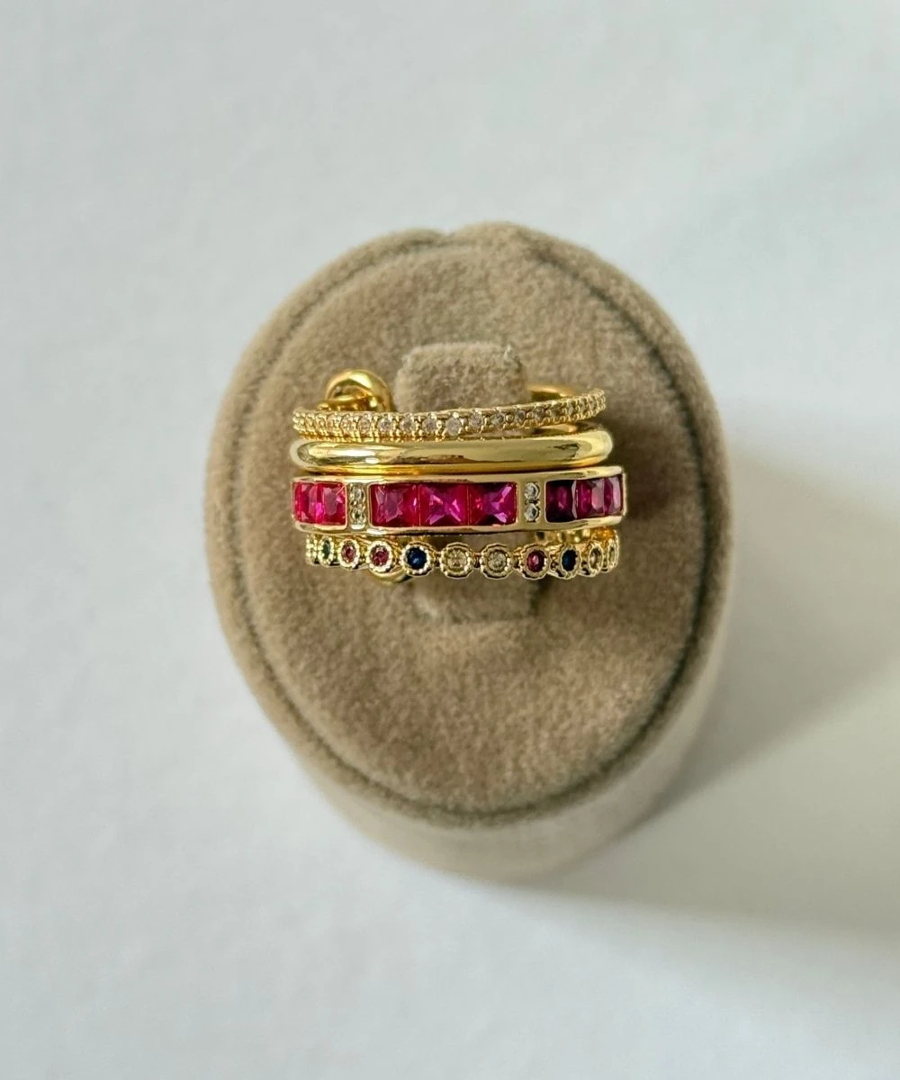 Xuping 3'Lü Renkli Taşlı Numaralı Yüzük