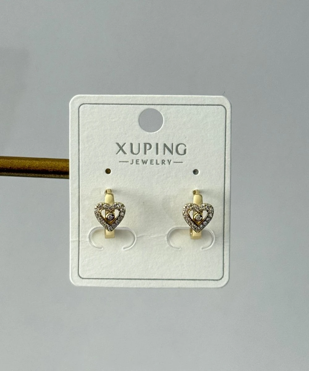 Xuping 2'Li Taşlı Minimal Kalp Küpe