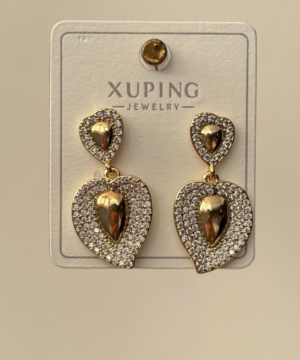 Xuping Kalp Taşlı  Sallantılı Gold Küpe