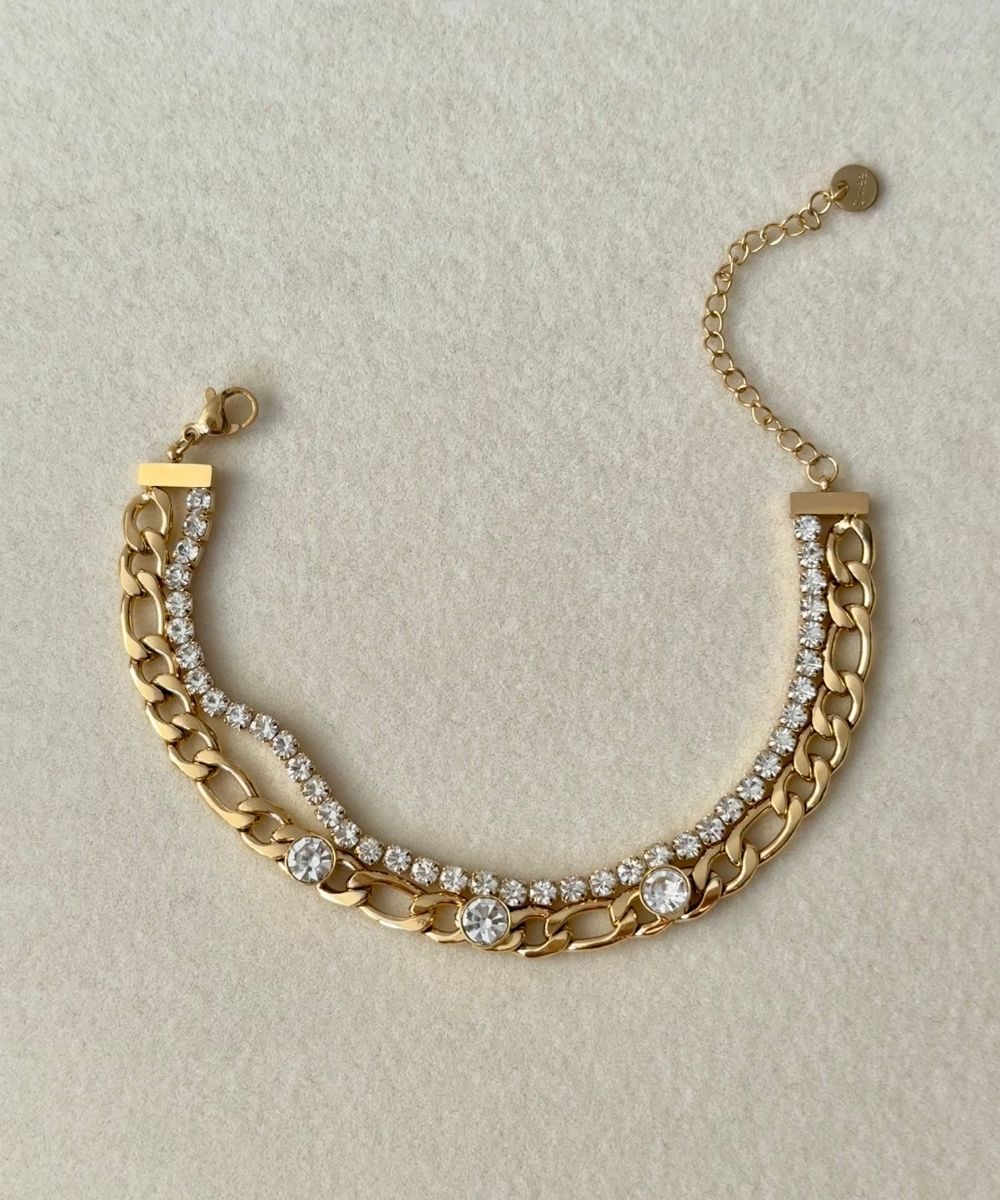 Çelik Suyolu Taşlı Zincir 2'Li Bileklik