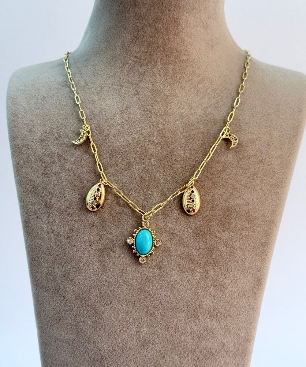 Çelik Mavi Yumurta Ay Kolye