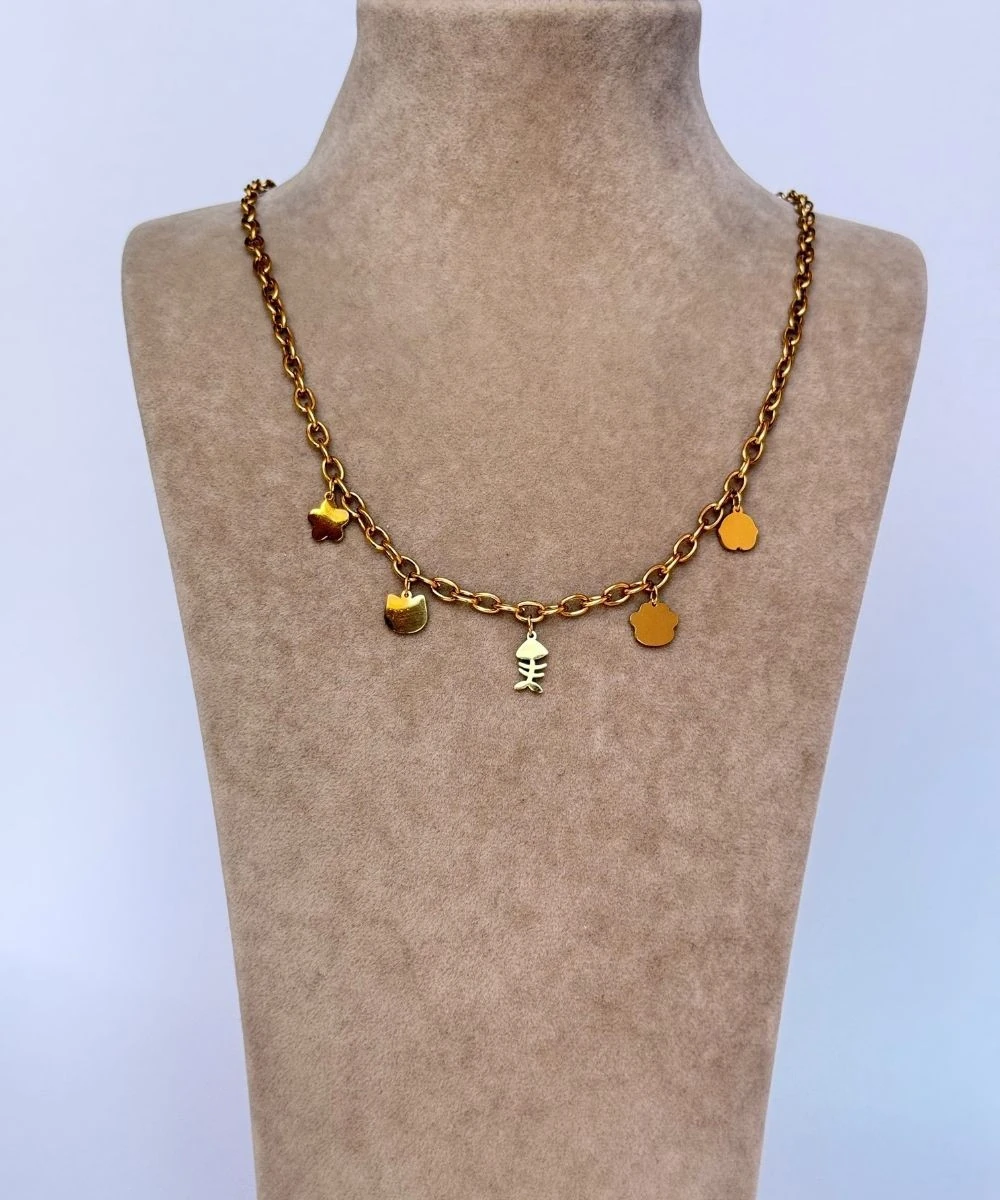 Çelik  5'Li Kedi Yıldız Kılçık  Kolye