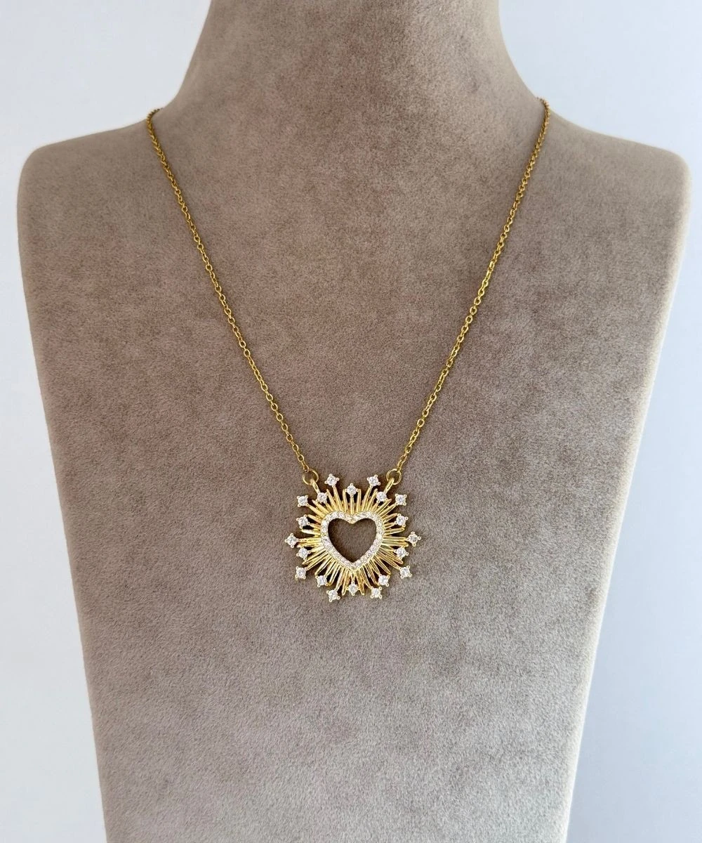 Çelik  Taşlı Dikenli Kalp Kolye