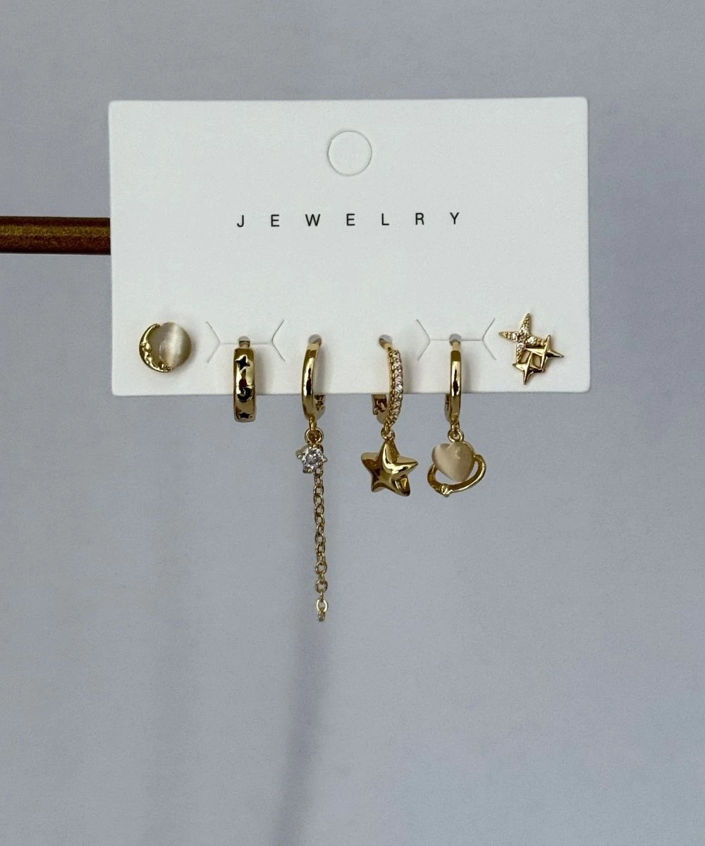 Bijuteri 6'Lı Yıldız Kalp Küpe