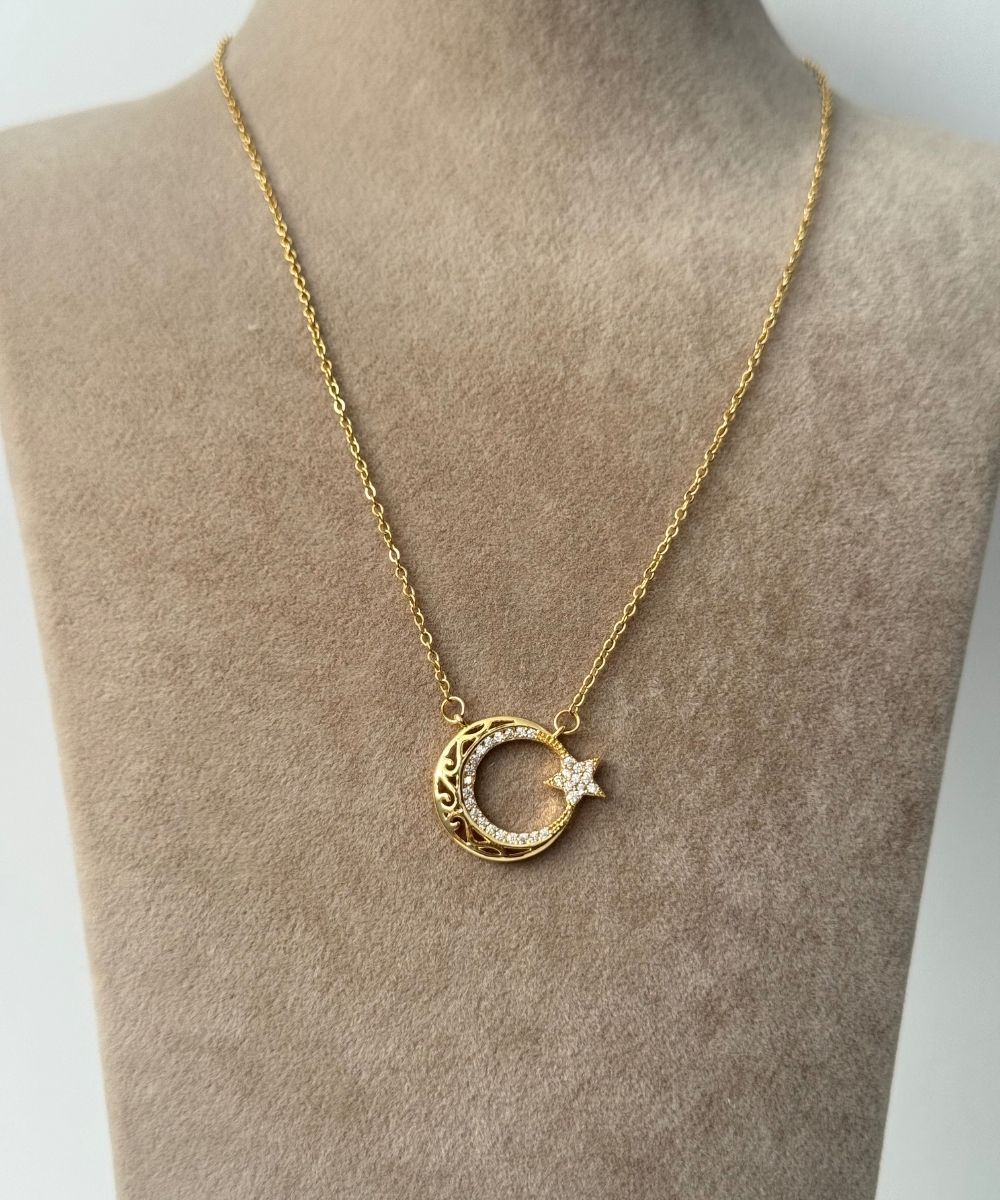 Çelik Ay Yıldız Kolye