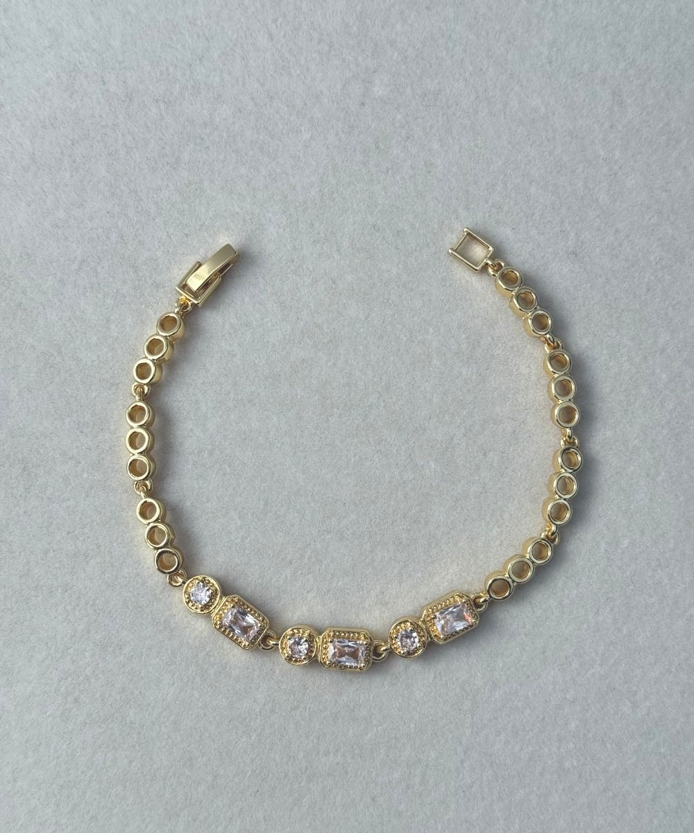 Zirkon Yuvarlak Baget Gold Bileklik