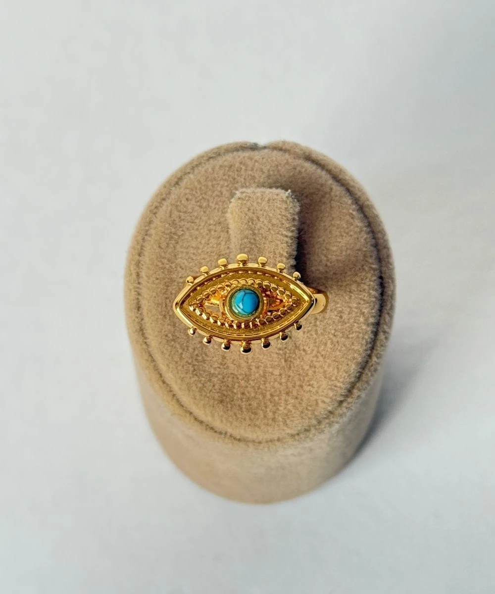 Çelik Mavi Taşlı Göz Ayarlamalı Yüzük