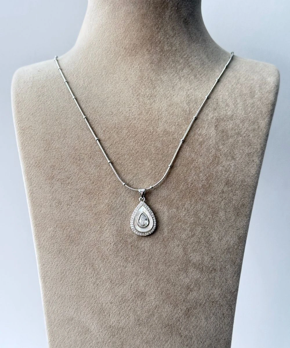 Çelik  Sedef Taşlı Damla  Kolye