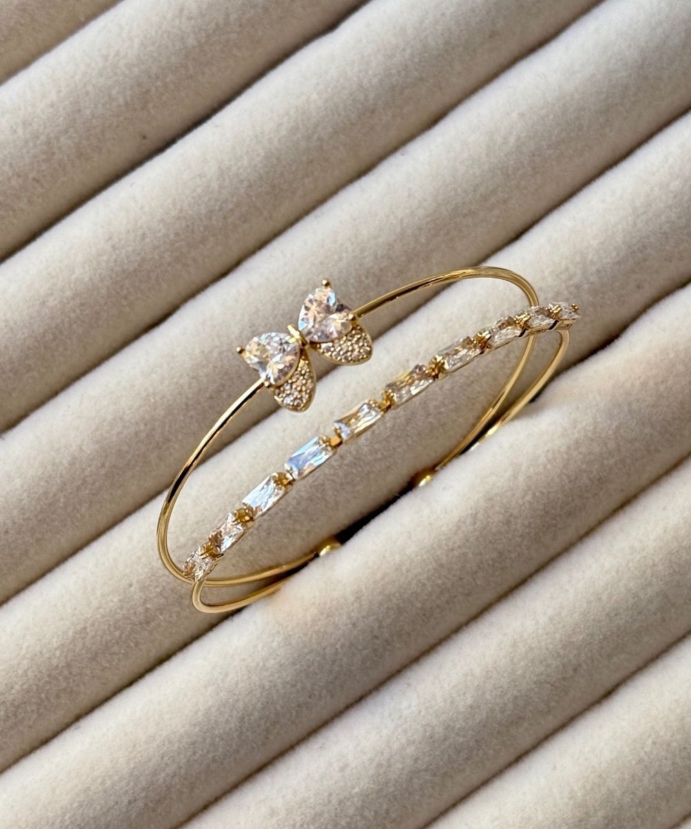 Luxury Beyaz Taşlı Papyon Kelepçe