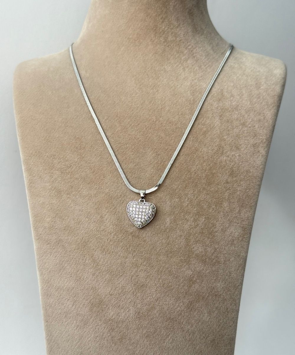 Çelik İtalyan Taşlı Kalp Kolye