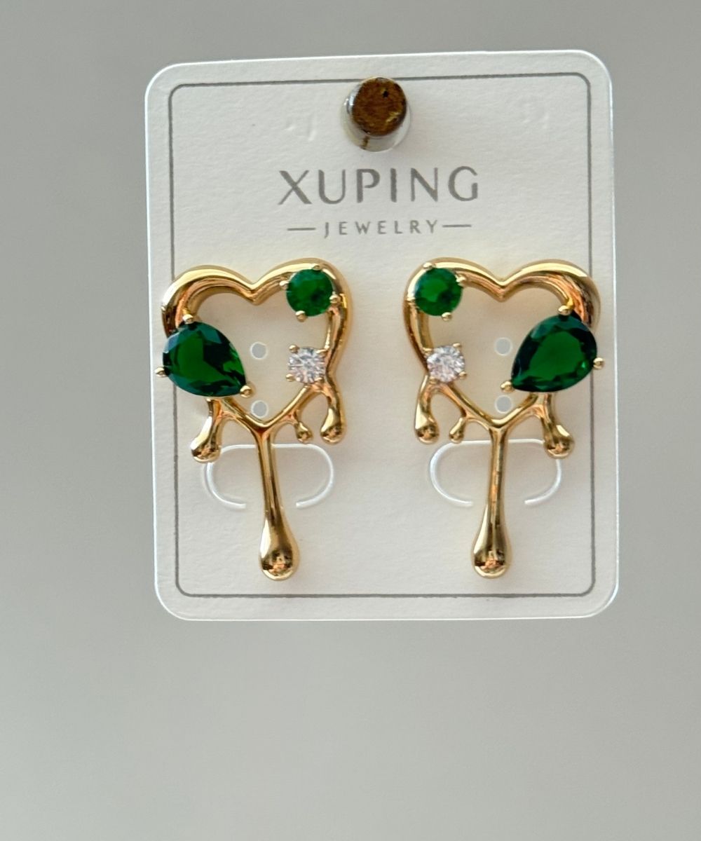 Xuping Yeşil Taşlı Akan Kalp Küpe