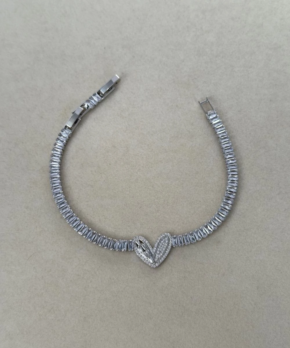 Çelik Kalp Taşlı Suyolu Bileklik