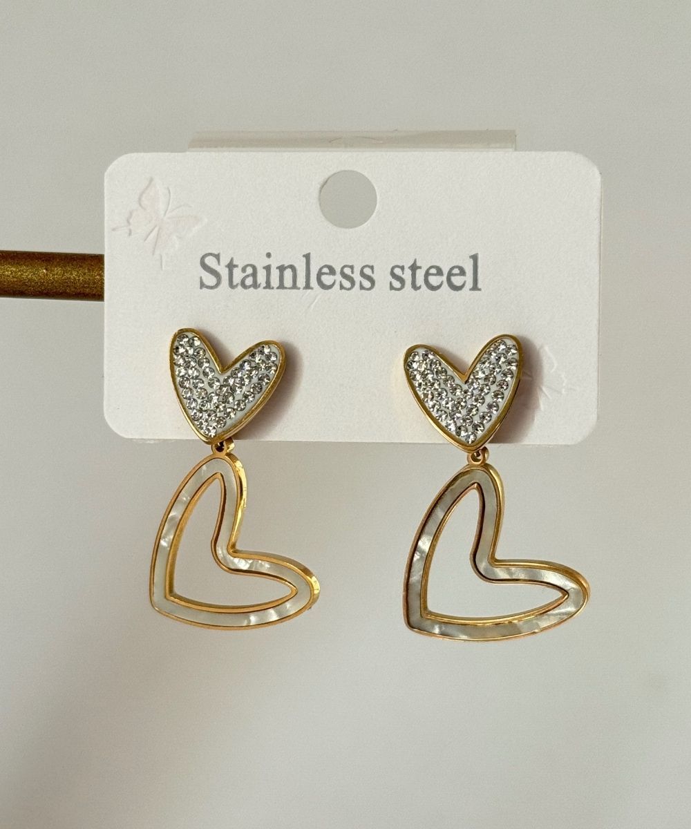 Çelik 2'Li Parıltılı Sallantılı Kalp Küpe