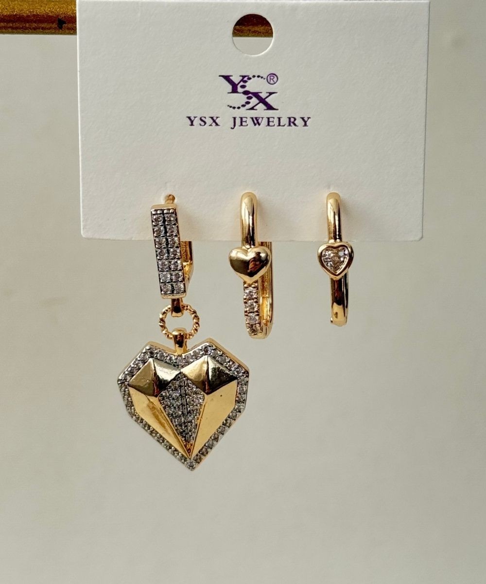 Ysx Kalp Sallantılı 3'Lü Küpe