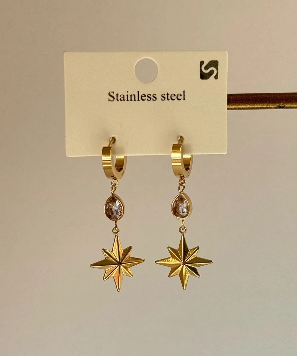 Çelik 2'Li Sallantılı Damla Taşlı Kuzey Yıldızı Küpe