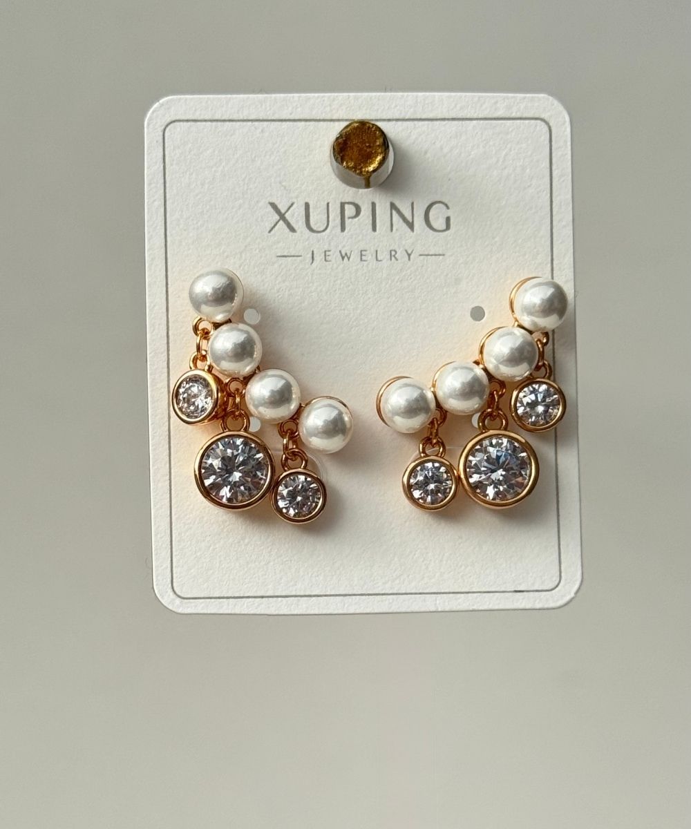 Xuping İncili Oval Taşlı Sallanan  Küpe
