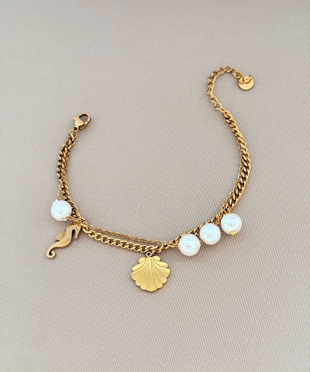 Çelik 2'Li İncili Deniz Atı Bileklik