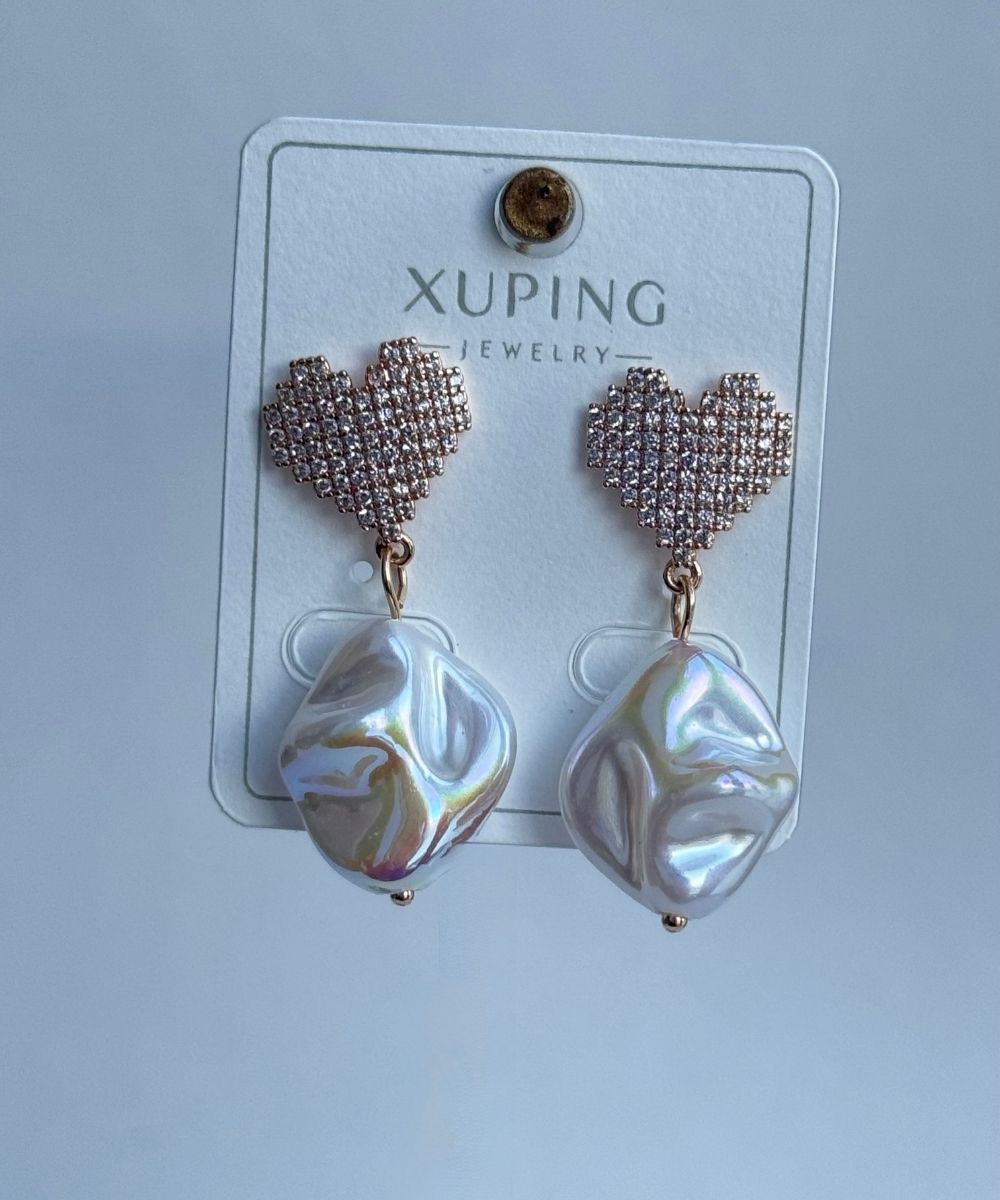 Xuping Kalp Taşlı Sallanan İncili Küpe