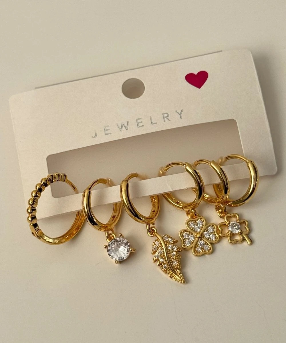 Bijuteri Yonca Yaprak 6'Lı Küpe