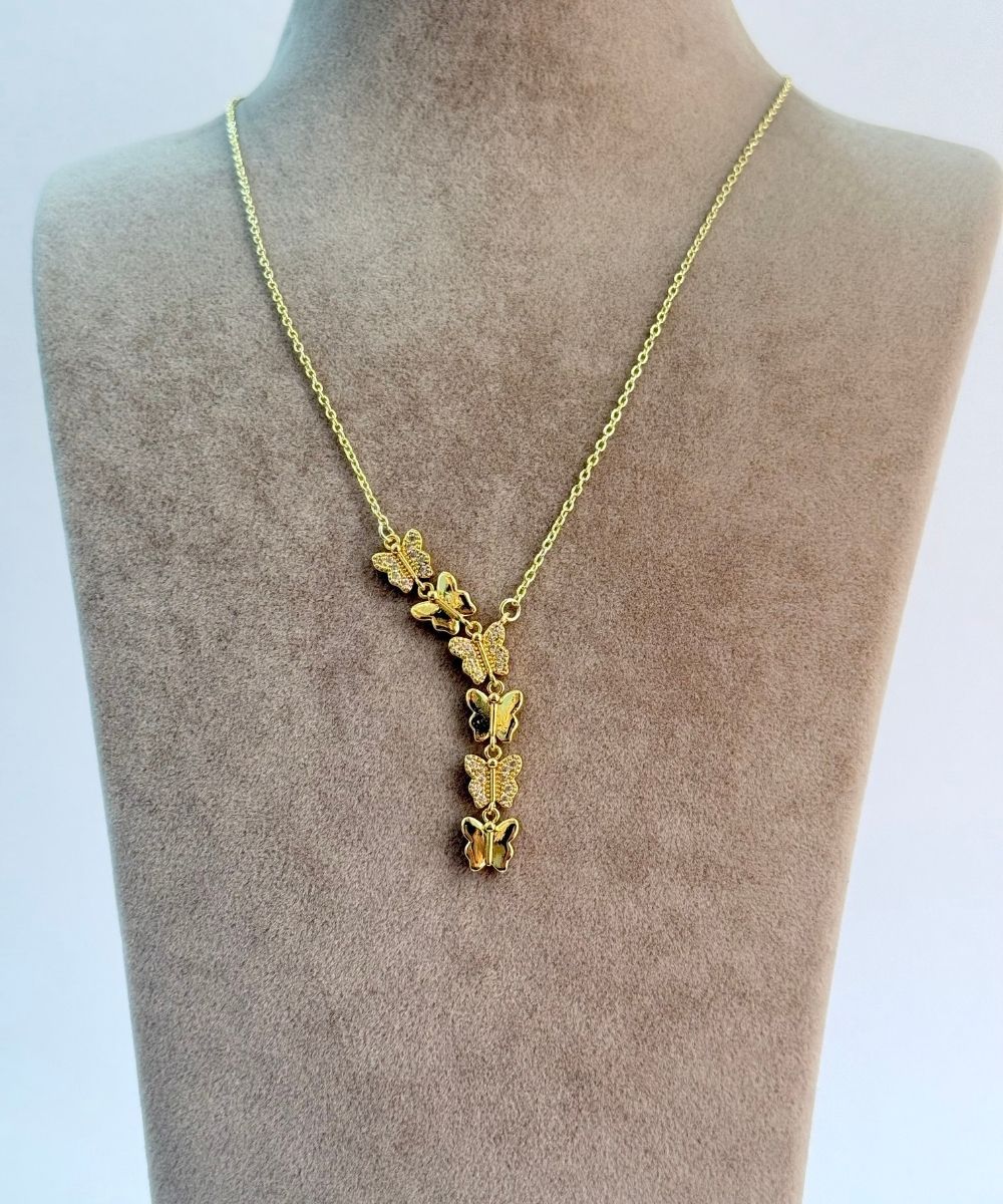 Çelik Çoklu Parıltılı Kelebek Y Kolye