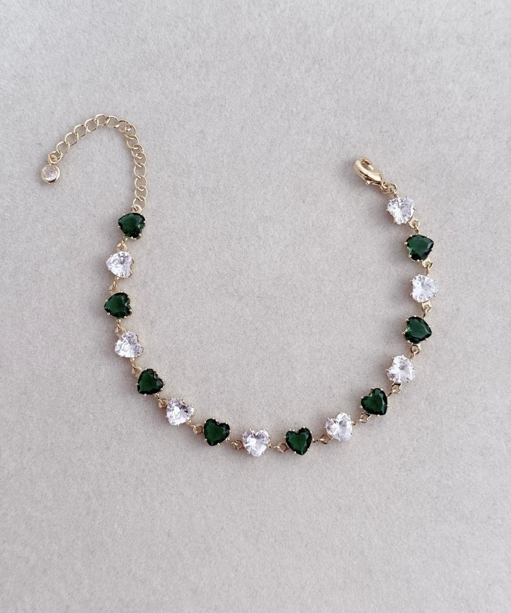 Vip Beyaz Yeşil Minimal Kalp Bileklik