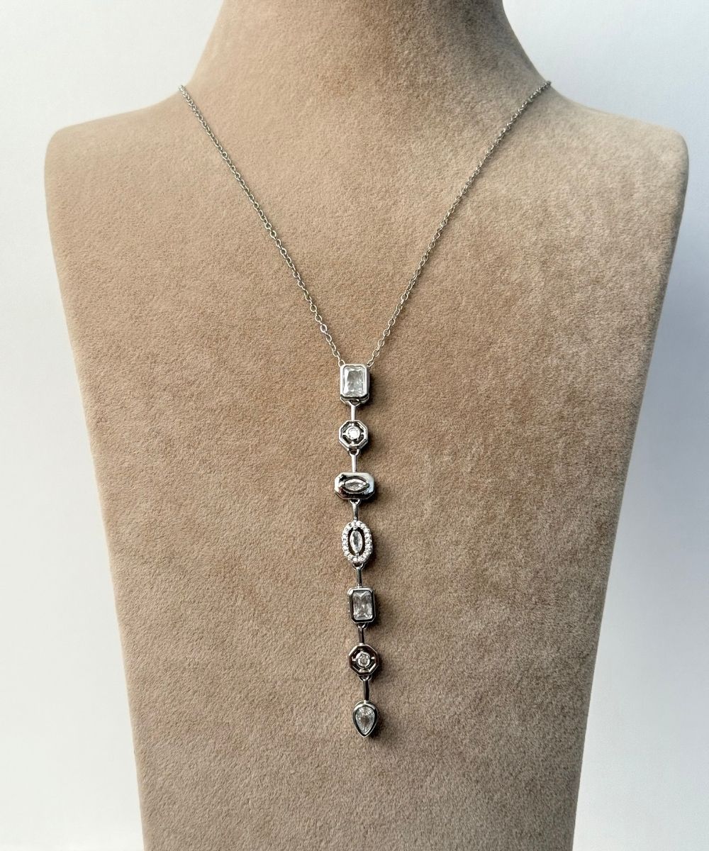 Çelik Beyaz Taşlı Element Silver Y Kolye