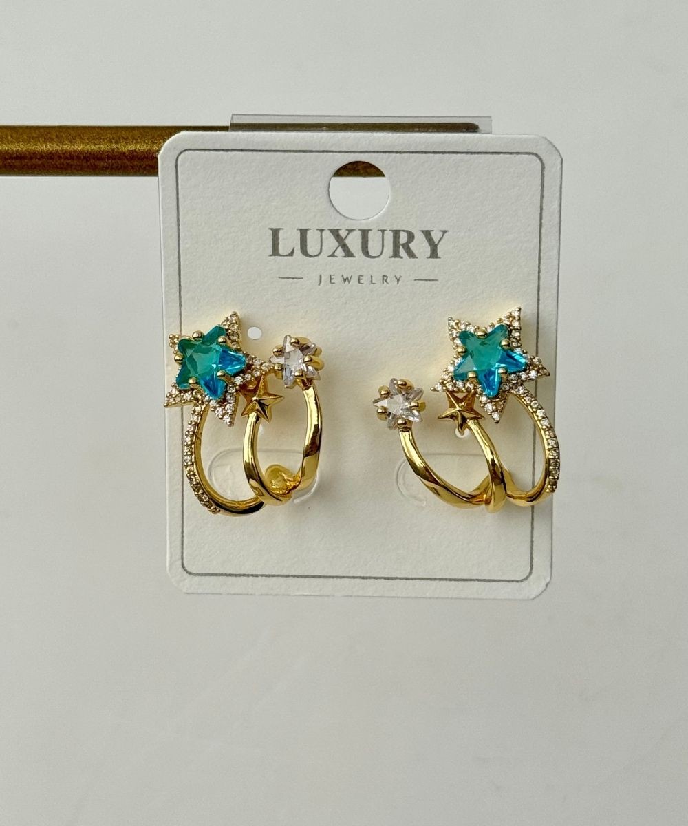 Luxury Mavi Taşlı Yıldız Küpe