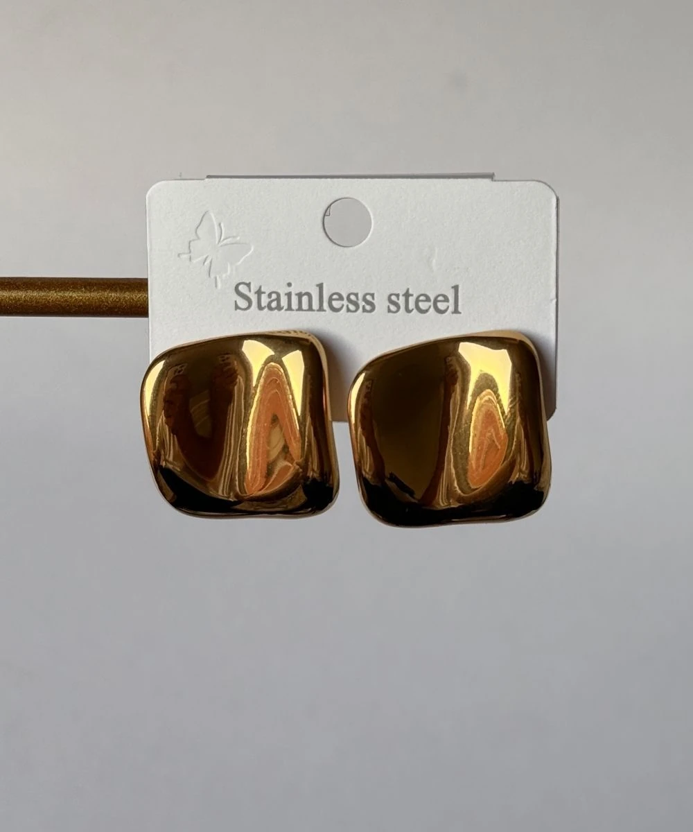 Çelik 2'Li Sade Kare Gold Küpe