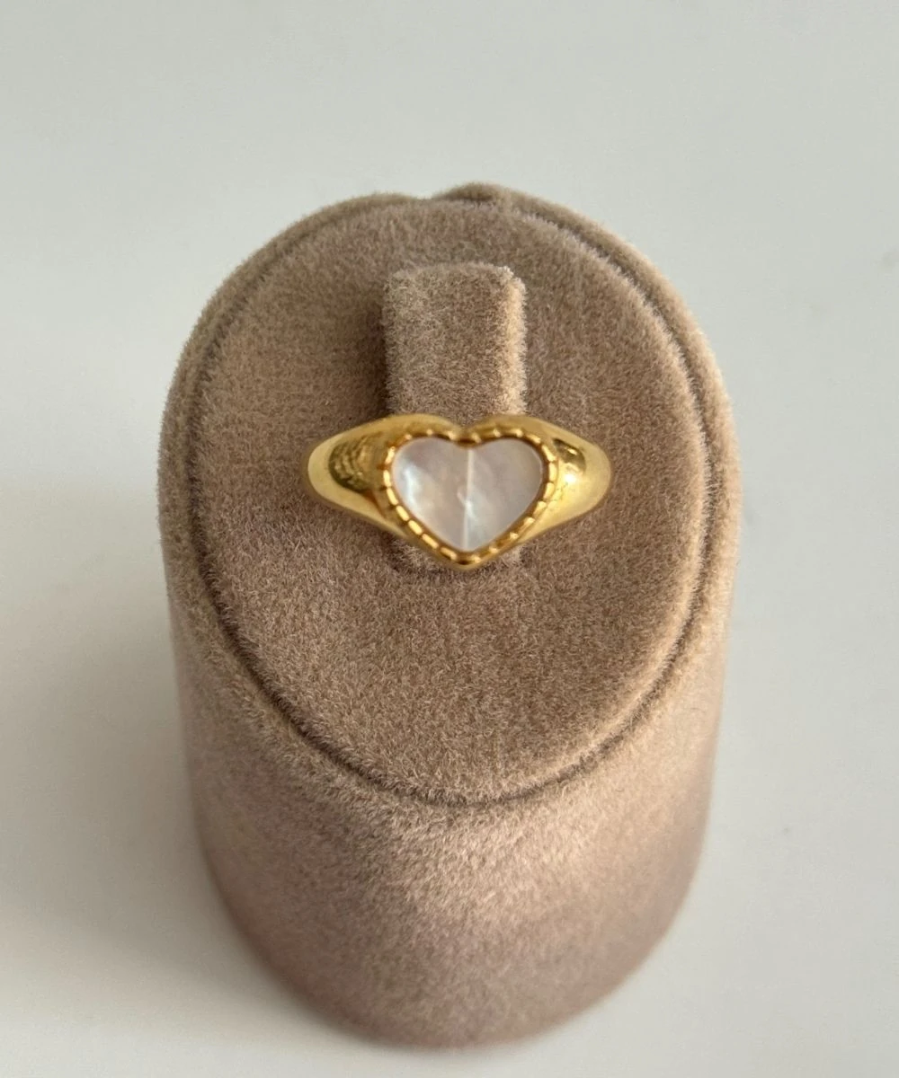 Çelik Kalp Sedefli Tırtıklı Numaralı Yüzük