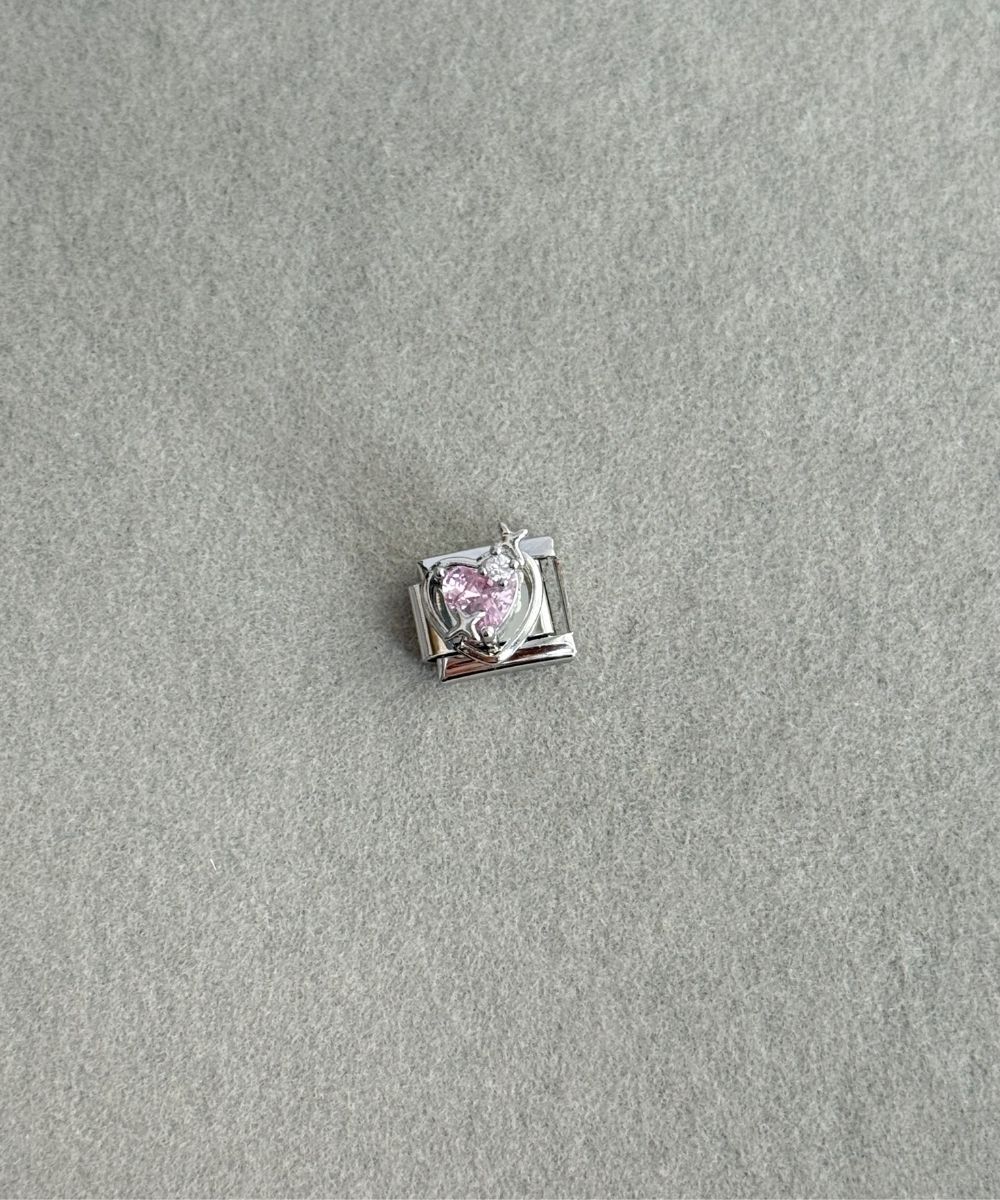 Çelik Taşlı Pembe Kalp Nomi Charm