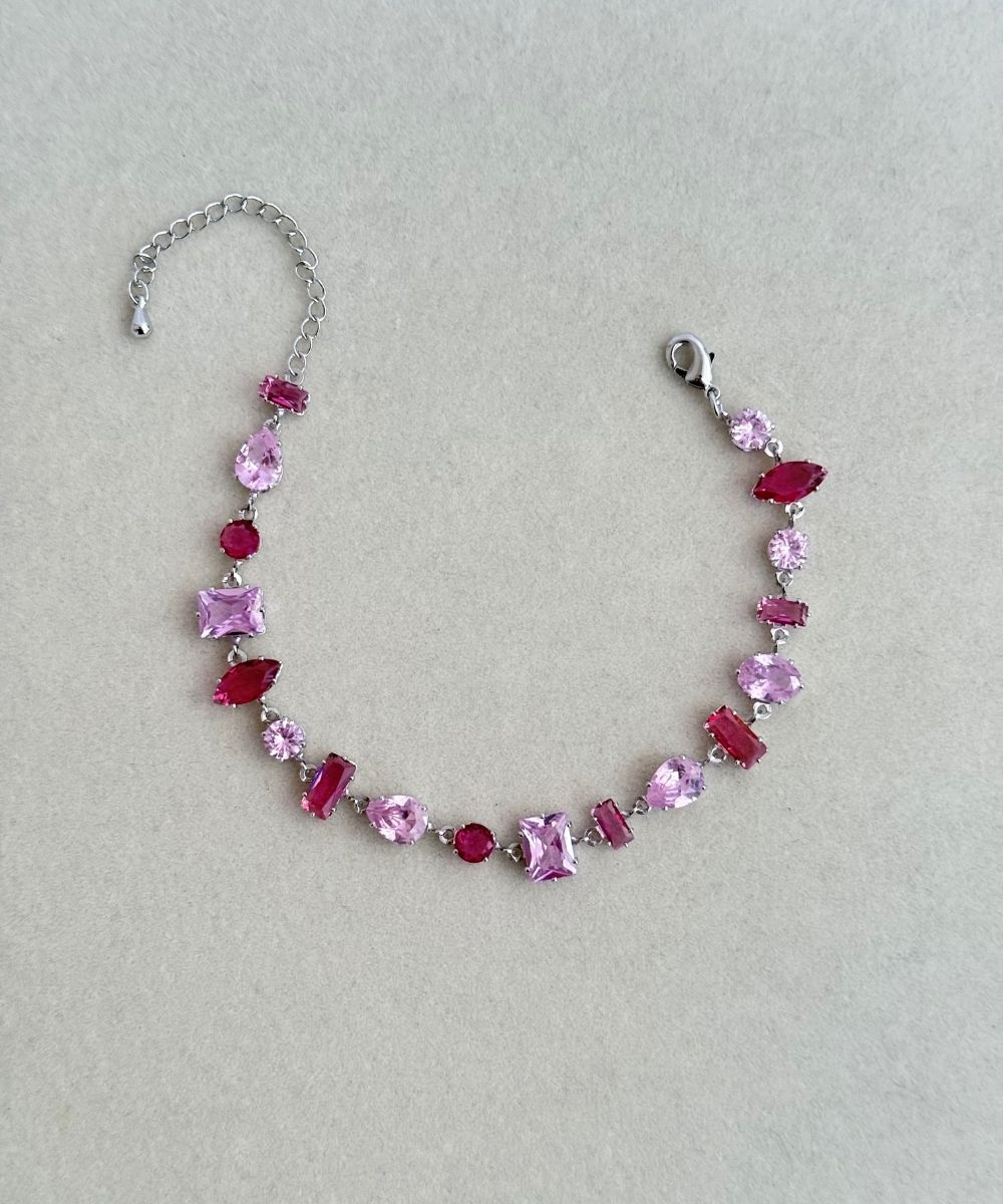 Vip Kırmızı Pembe Taşlı Silver Bileklik