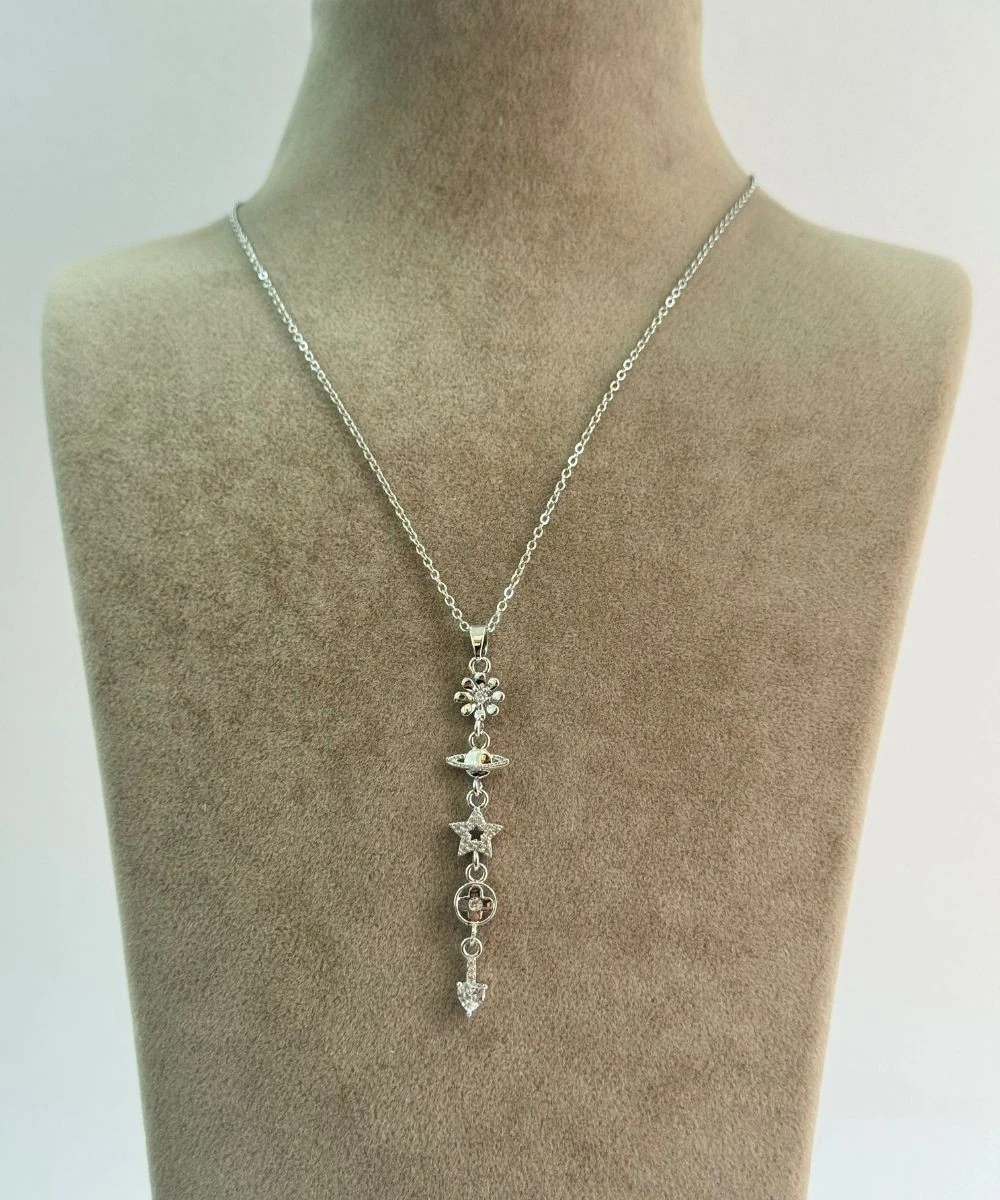 Çelik  Yıldız Satürn Çiçek Y Kolye