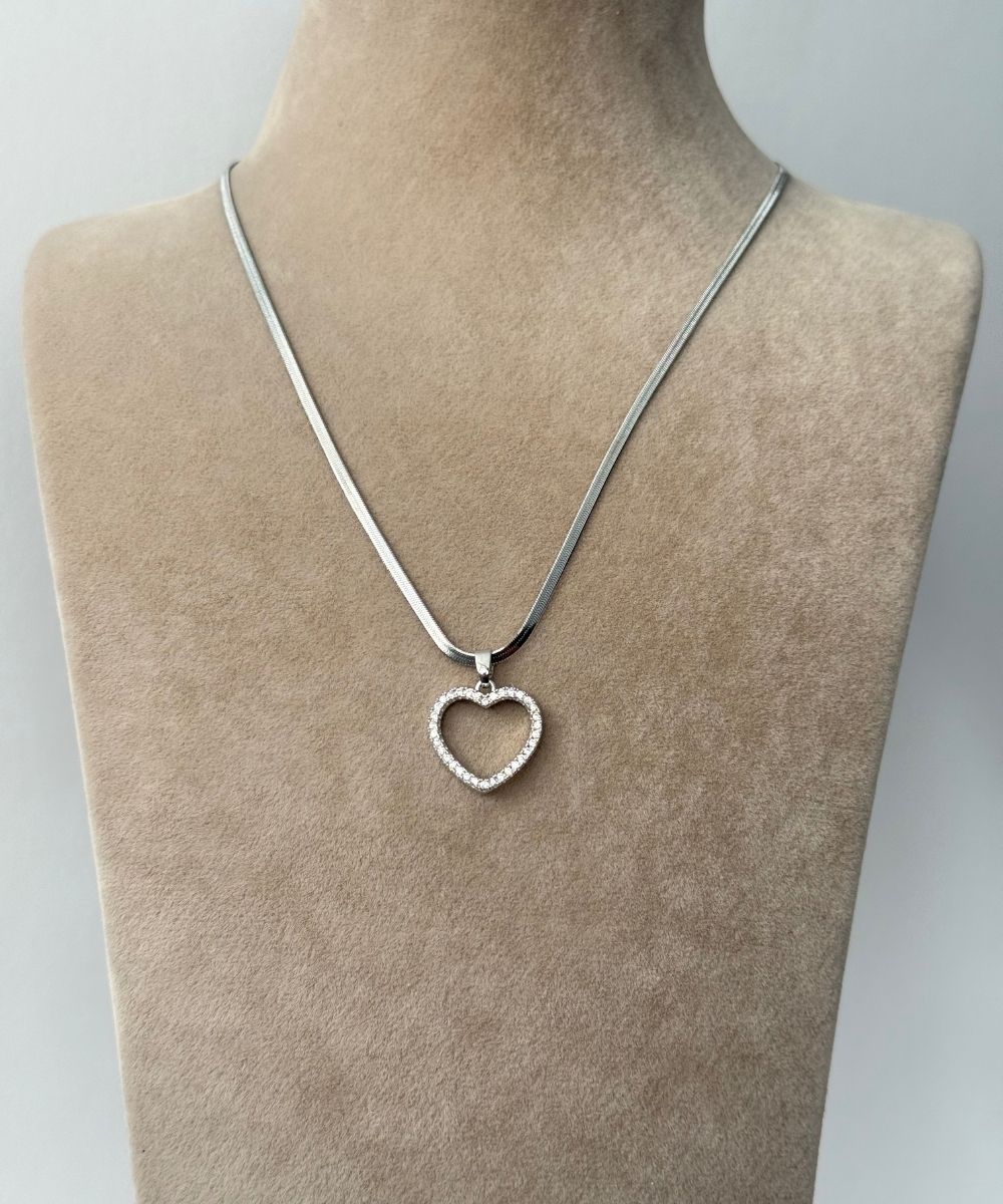 Çelik İtalyan Taşlı İnce Kalp Kolye