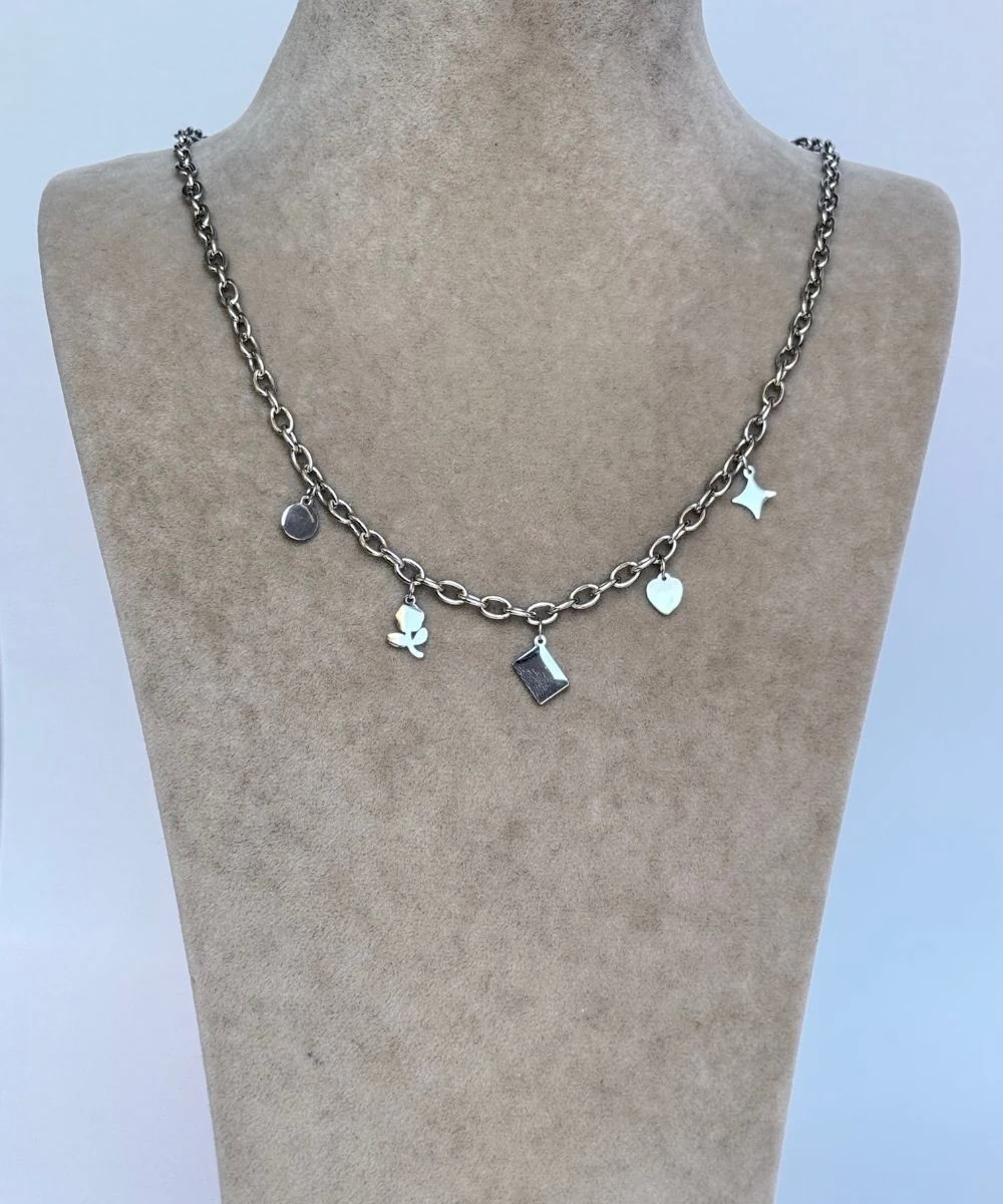 Çelik  Gül Kalp Yıldız Kolye