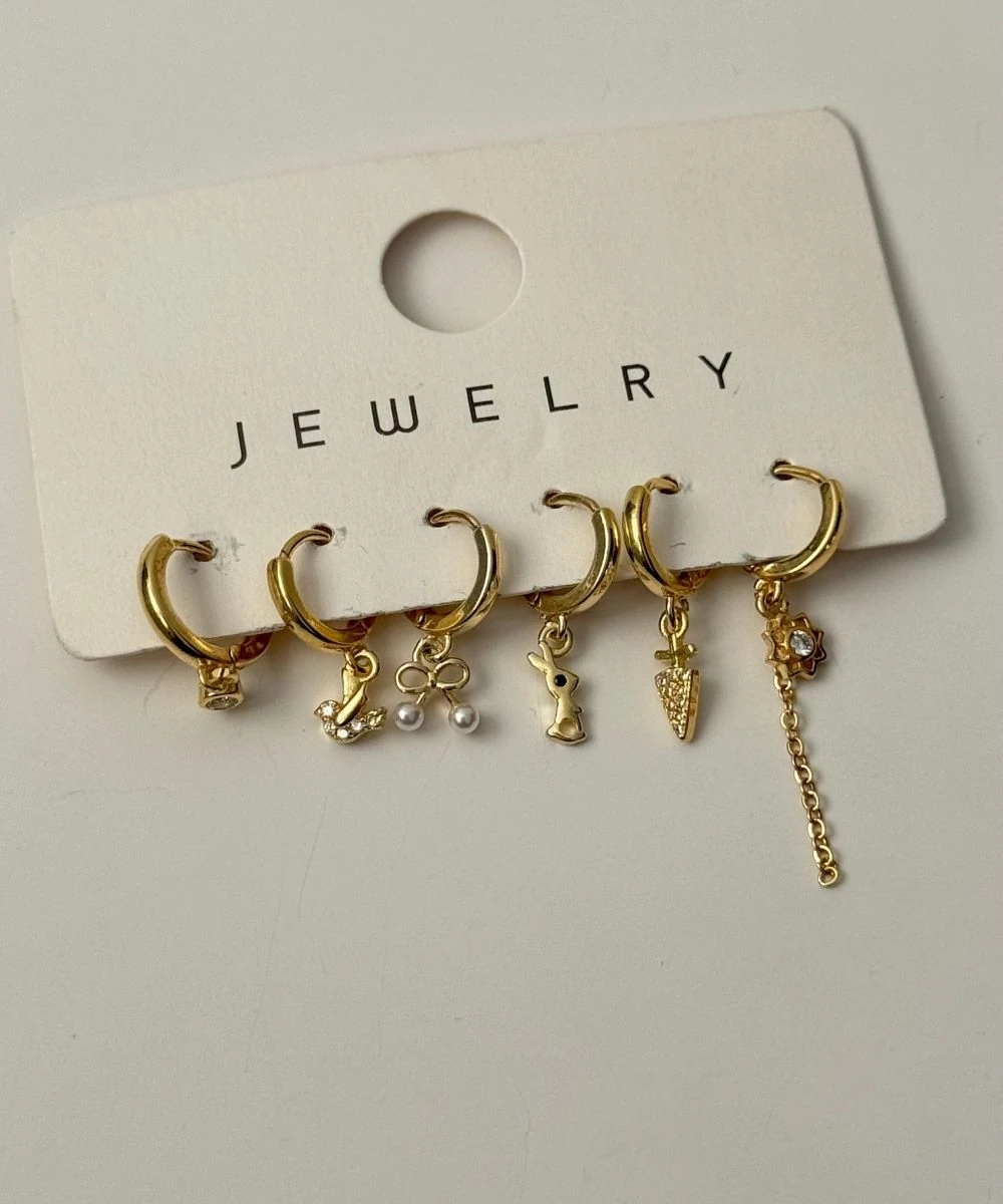 Bijuteri İnci Kurdele Minimal 6'Lı Küpe