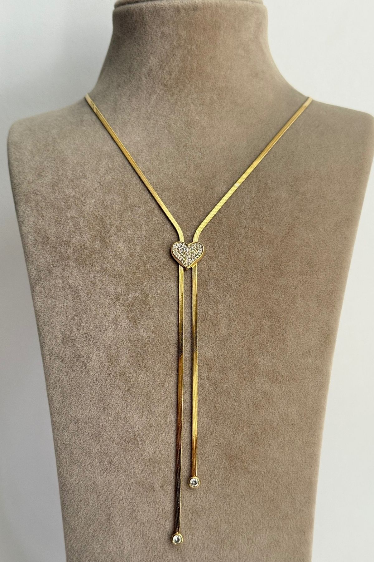 Çelik İtalyan Taşlı Kalp Y Kolye